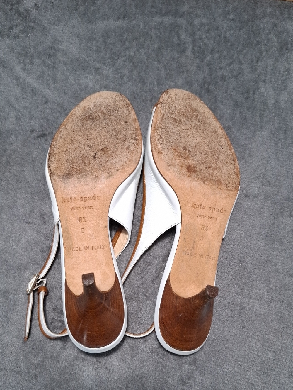 kate spade White Peep-Toe Slingback Heels with Tan Trim and Pink Insole Sz 8.5 - Picture 14 of 14